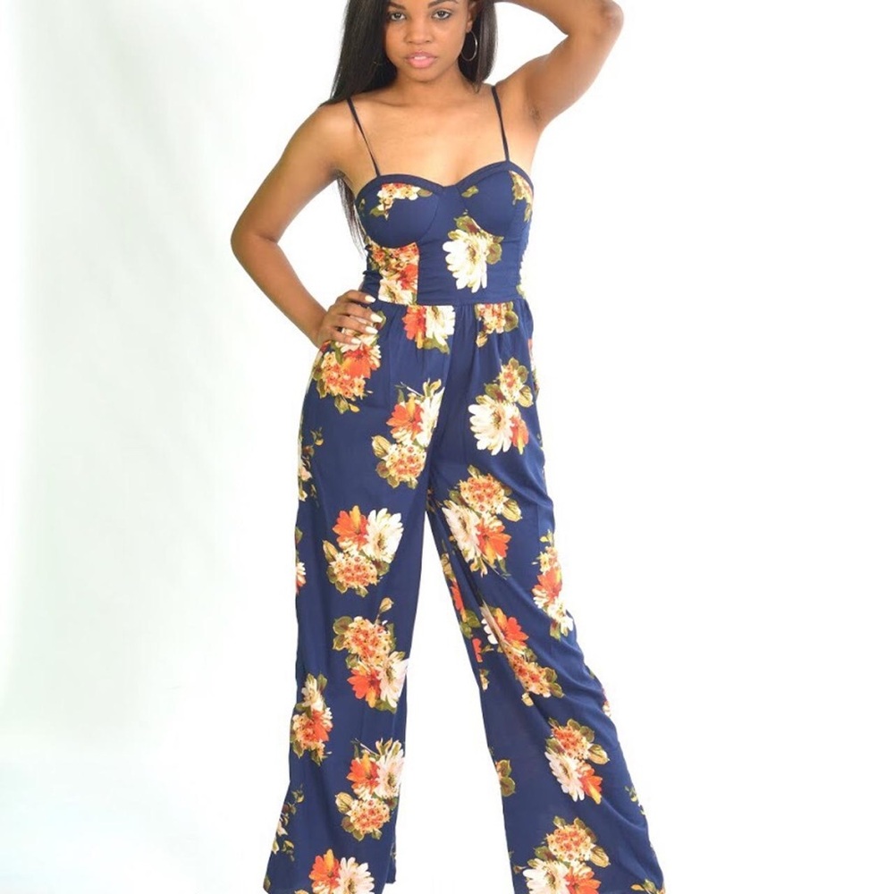 Band of Gypsies Floral Jumpsuit - Navy and Orange